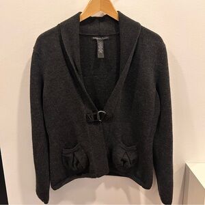 100% merino wool 🐑 Marina Luna Charcoal Cardigan with Buckle Accent